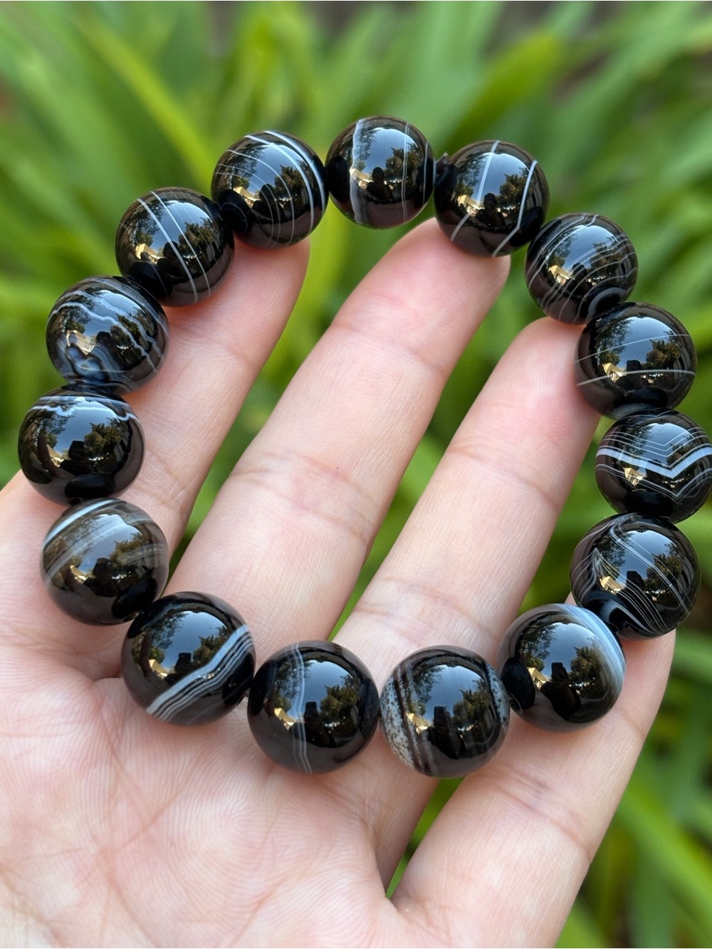 14mm Banded Black Agate Bracelet 2658